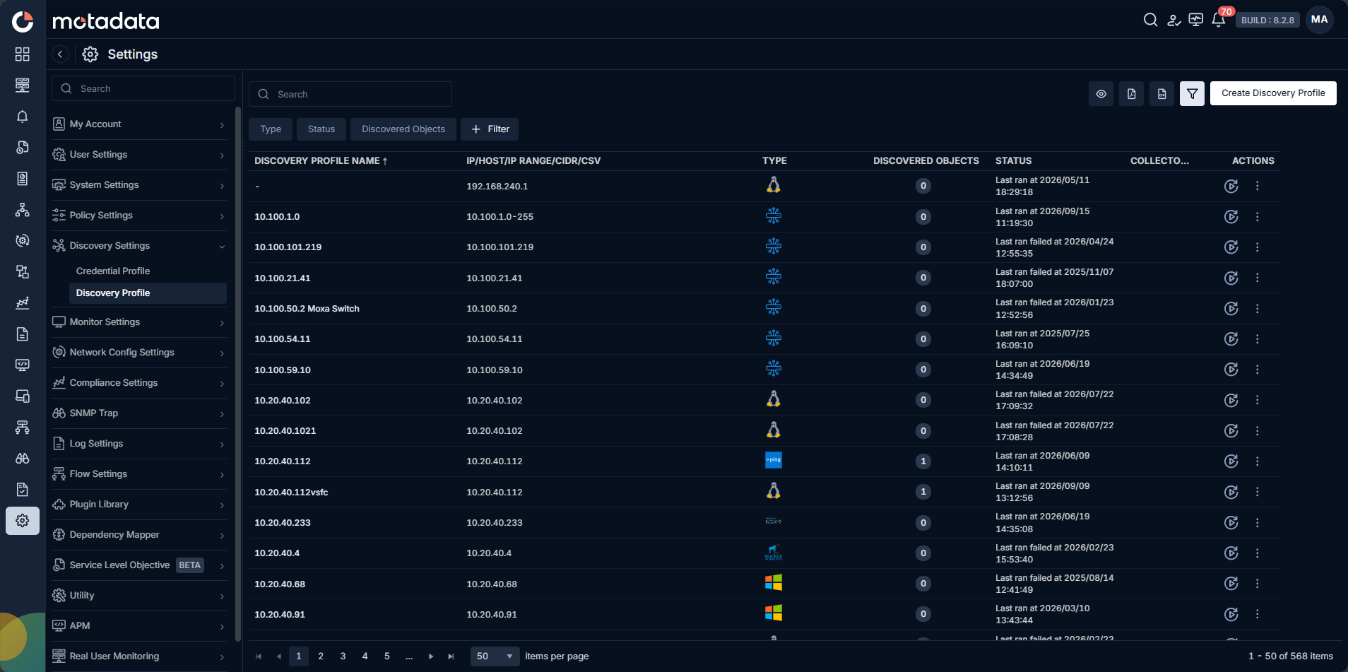 Create Discovery Profile button on the Discovery Profile screen